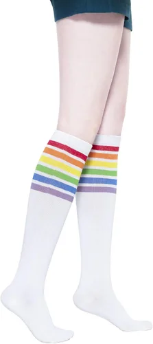 Miniatura 3 de KONY Calcetines altos de algodón a rayas de colores arcoíris hasta la rodilla para mujer, 13 pares, cómodos, para mantenerse en marcha, el mejor