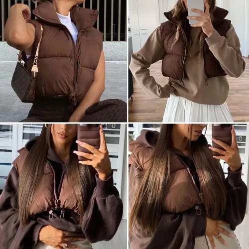 Miniatura 6 de Chaleco acolchado para mujer ligero sin mangas cálido para exteriores acolchado chaleco acolchado