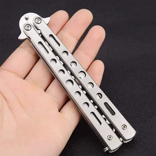 Miniatura 3 de Cuchillo de mariposa, paquete de 2 cuchillos de práctica de entrenamiento de artes marciales espadas de acero de metal plegable cuchillo