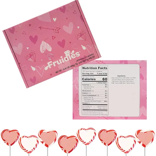 Miniatura 2 de Fruidles Paquete de 12 paletas de corazón de remolino rojo y blanco de San Valentín, surtido, envueltas individualmente