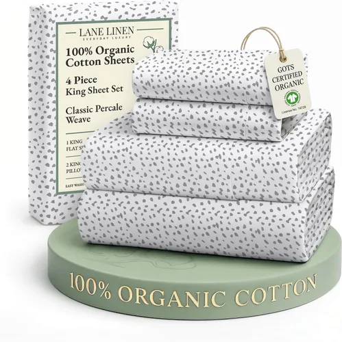 Miniatura 203 de LANE LINEN Sábanas 100% algodón orgánico para cama tamaño King, sábanas de percal suave, transpirables, de lujo, estilo hotelero, lavables a 09