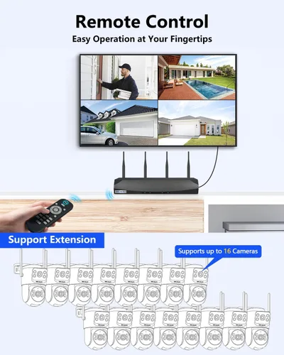 Miniatura 9 de 【Audio de 2 vías y vista de 360°】 Cámaras de seguridad PTZ de 4MP inalámbricas para exteriores, sistema de vigilancia WiFi para el hogar, kits