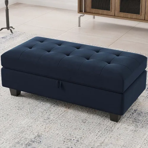 Miniatura 10 de Belffin Banco otomano rectangular de gran tamaño con almacenamiento, reposapiés tapizado de terciopelo para sala de estar y dormitorio (negro)