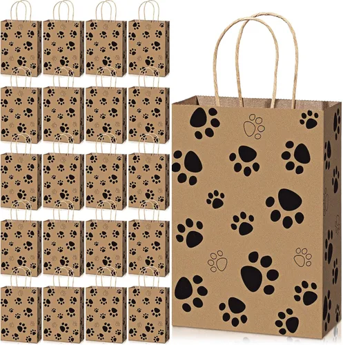 Miniatura 16 de Blulu 20 piezas bolsas de regalo con forma de pata de cachorro con asas de papel trenzado, bolsas de papel para regalo de golosinas para mascotas