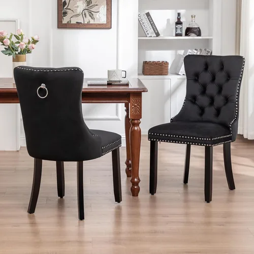 Miniatura 7 de Eifizek Sillas De Comedor - Juego de 6 sillas de comedor de terciopelo con borde de anillo de clavo, sillas de comedor tapizadas con patas de madera