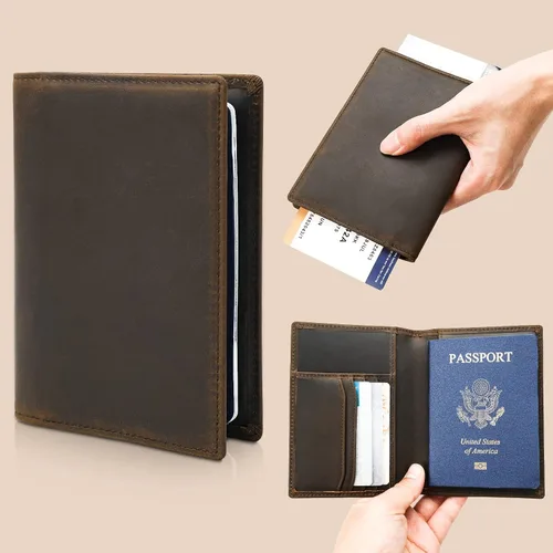 Miniatura 6 de Cartera de viaje para pasaporte para hombre, funda de pasaporte de cuero, con bloqueo Rfid, soporte para pasaporte para parejas, para 2, Porta