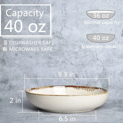 Miniatura 2 de Bosmarlin Tazones grandes de cerámica para pasta, 40 onzas, juego de 4, ensaladeras grandes, aptos para microondas y lavavajillas