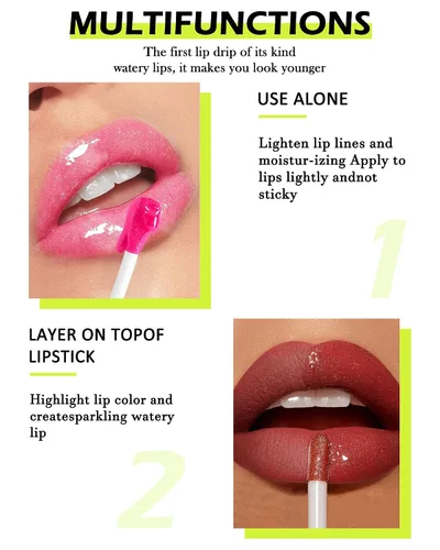 Miniatura 4 de Aceite labial LYSdefeu - 1 unidad con cabezal de cepillo grande, aceite de brillo de labios rosa hidratante, brillo labial transparente brillante