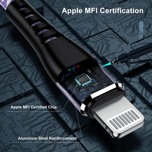 Miniatura 2 de Essri 3 cables de carga cortos de 1 pie para iPhone, con certificación MFi, cables Lightning fuertes de nailon trenzado, carga rápida USB para Azul
