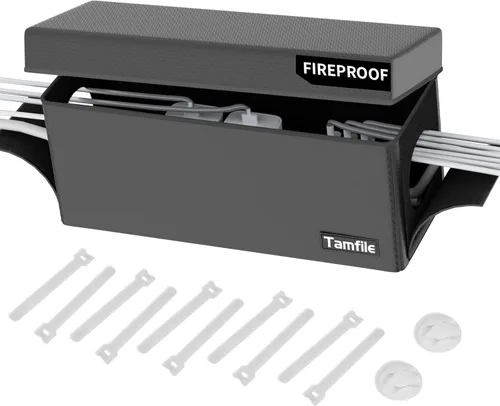 Tamfile Caja de organización de cables, organizador de cables plegable ignífugo y cubierta, organizador de regleta grande resistente al calor para