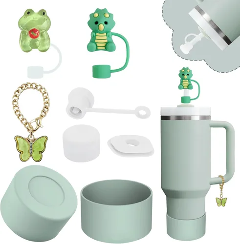 Miniatura 24 de Conjunto de accesorios para taza Stanley, incluye 2 piezas de cubierta de pajita de 0.4 pulgadas, 1 tapón antiderrame de silicona, 1 lindo encanto