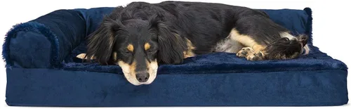Miniatura 11 de Furhaven - Cama ortopédica de espuma para perros, de piel sintética y gamuza, en forma de L, en dos tonos estilo caja de huevos, color gris piedra