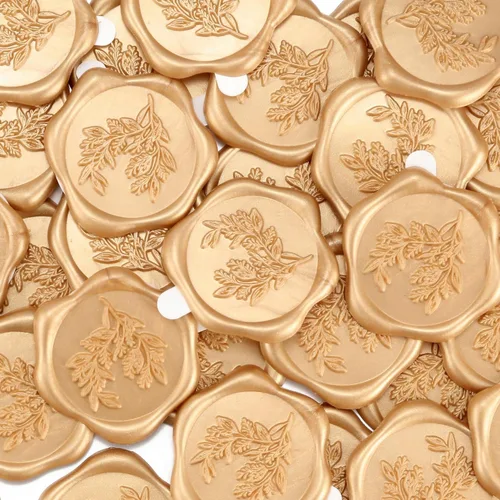 Miniatura 11 de Yoption Pegatinas de sello de cera de eucalipto, paquete de 50 pegatinas de sello de sobre autoadhesivas doradas antiguas para boda, fiesta