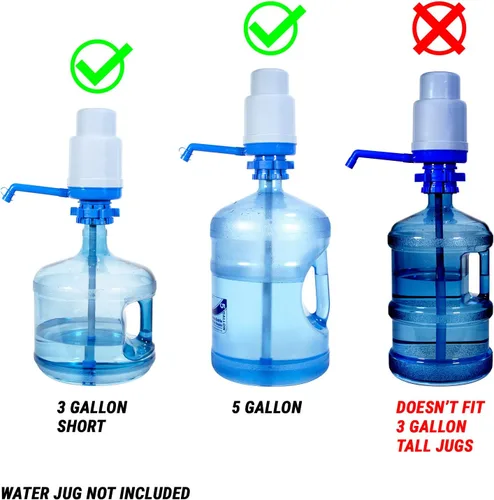 Miniatura 7 de Dolphin - Bomba de agua manual para botellas de 2 a 6 galones, dispensador de agua manual azul a presión, bomba de presión con un tubo extra corto