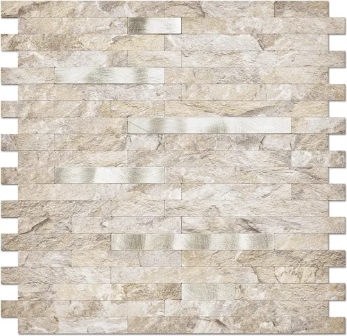 Miniatura 13 de DICOFUN - Azulejo adhesivo de loseta en muro para la cocina, piedra faxu gris claro, PVC con metal mixto, 1 lámina