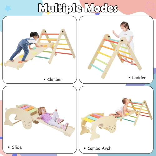 Miniatura 3 de Olakids Juego de Triángulo Pikler 7 en 1 Juguetes de Escalada para Niños Pequeños de 1 a 3 Años Interior Plegable de Madera Montessori Gimnasio