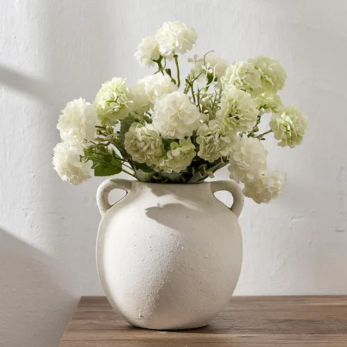PORCER Jarrón de cerámica, jarrón de terracota de 5.8 pulgadas con asas, florero decorativo bohemio, jarrón rústico para decoración del hogar,
