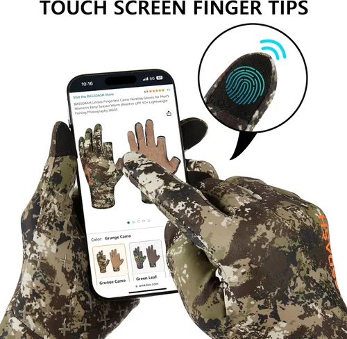 Miniatura 3 de BASSDASH Guantes de caza de camuflaje para hombres UPF 50+ Guantes ligeros con pantalla táctil para pesca, senderismo y actividades al aire libre