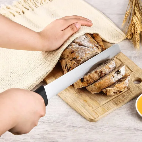 Miniatura 6 de Cuchillo de pan dentado con funda de 10 pulgadas, acero inoxidable mejorado negro, cortador de pan ancho con borde ondulado afilado, para rebanar