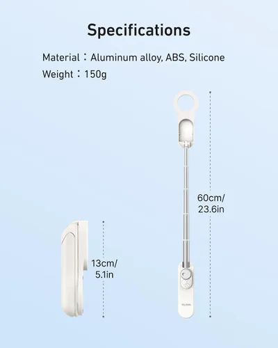 Miniatura 7 de TELESIN Mini palo magnético para selfie, trípode para teléfono para iPhone 17, 16, 15 y Android, soporte portátil de tamaño de bolsillo con control