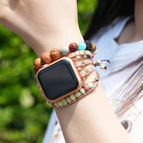 Miniatura 6 de Correa de reloj bohemia con cuentas compatible con Apple Watch Band para mujer de 1.496 pulgadas, 1.575 pulgadas, 1.614 pulgadas, compatible