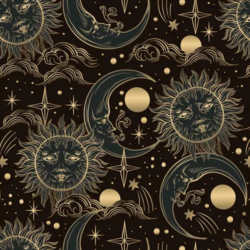 WENMER Celestial - Papel tapiz adhesivo de 17.3 x 118 pulgadas, color marrón oscuro y amarillo, papel tapiz autoadhesivo con diseño de sol, luna,