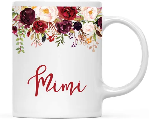 Miniatura 41 de Andaz Press Taza de té de cerámica para el día de la madre, regalo de 9.5 fl oz, otoño, marsala, flores burdeos, rosas, flores, tía, 1 paquete