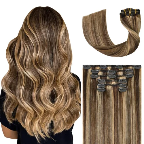 Miniatura 21 de UGOTRAYS Extensiones de cabello humano real de color rubio fresa a rubio decolorado, 12 pulgadas, lacio, doble trama, cabello Remy con clip, 2.47
