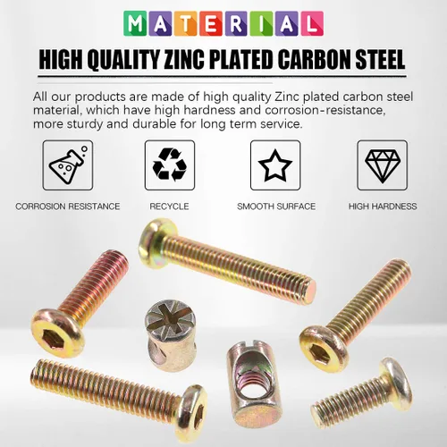 Miniatura 3 de Glarks Juego de 100 tornillos de cabeza hexagonal chapados en zinc M6x15/20/25/30/1.378 in para muebles, tornillos y tuercas de barril, kit surtido
