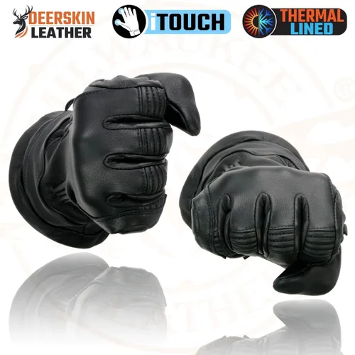 Miniatura 8 de Milwaukee Leather MG7518 - Guantes para hombre de piel de ciervo negros para motocicleta con tecnología táctil i-Touch