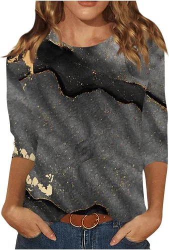 Fall Shirts for Women 2023,Three Quarter Sleeve Print Tops Women's Fashion Casual Three Quarter Sleeve Print Round Neck Top
