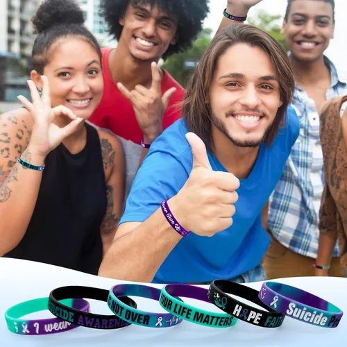 Miniatura 6 de 30 pulseras de silicona para concientización del cáncer, pulseras elásticas con cinta inspiradora, suministros de pulsera de goma Hope Faith