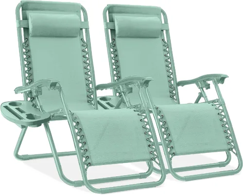 Miniatura 46 de Best Choice Products - Juego de 2 sillas reclinables y ajustables de malla y acero, sillas con sensación gravedad cero con cojines y bandejas