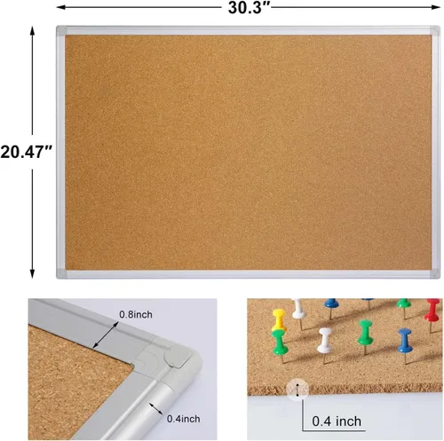 Miniatura 3 de Paquete de 2 tableros de anuncios de corcho de 20 x 30 pulgadas, tablero de corcho con marco de aluminio plateado, tablero de oficina para corcho
