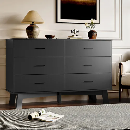 Miniatura 7 de BORNOON Cómoda para dormitorio con 6 cajones, cajonera moderna de 47.2" con manijas de metal, base en forma de X y pata central ajustable