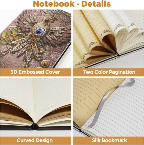 Miniatura 5 de Phoenix Cuaderno de cuero – Diario de viaje vintage Phoenix hecho a mano en 3D con papel rayado, cuaderno de bocetos de cuero fresco, diario
