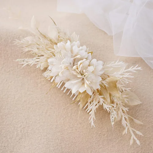 Miniatura 2 de Peineta de flores para novia - Peineta de flores blancas hecha a mano para accesorios florales para el cabello de boda para novia, dama de honor