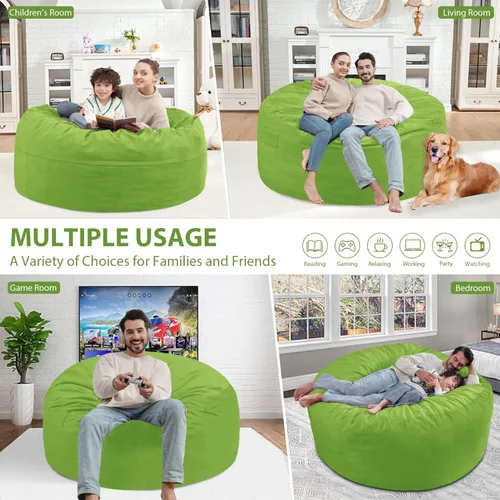 Miniatura 263 de Puf de 5 pies, puf grande con relleno de espuma viscoelástica, sofá puff esponjoso con funda de terciopelo holandés, puf redondo para sala de estar