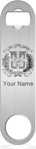 Miniatura 10 de LaserGram Abrebotellas, escudo de armas República Dominicana, grabado personalizado incluido (cuero sintético, negro y dorado)