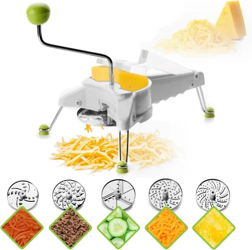 IBILI Mouli Rallador Rotativo de Queso 5-en-1 con Manivela | Fabricado en España | Rallador de Mandolina para Verduras, Cortador de Queso Parmesano,