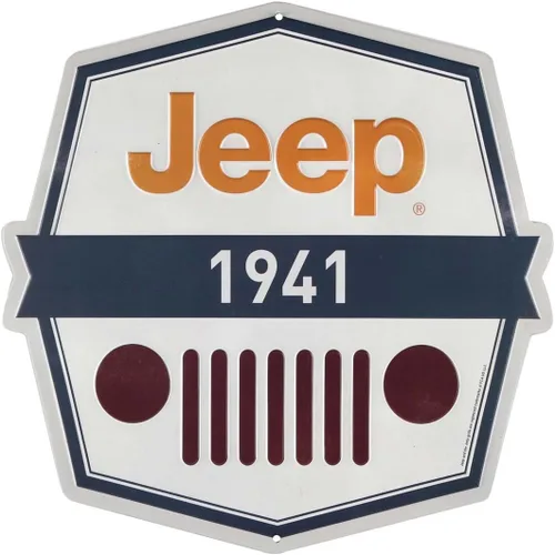 Letrero de metal en relieve para Jeep Grille, letrero vintage para garaje o cueva de hombre Blanco/Azul