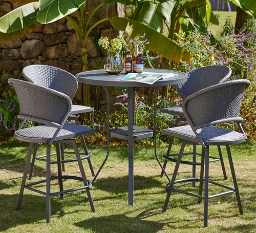 Miniatura 10 de VICLLAX Juego de barra de patio al aire libre de 3 piezas, mesa redonda de altura con agujero para sombrilla y 2 sillas de textileno para césped
