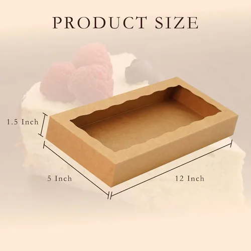 Miniatura 3 de 5 cajas de galletas marrones de 12 x 5 x 1.5 pulgadas, cajas de panadería con ventana, caja de chocolate y fresas para recuerdos de boda, regalos
