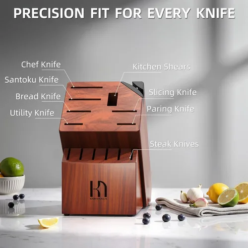 Miniatura 8 de KnifeSaga Juego de cuchillos de acero inoxidable japonés de alto carbono, 14 piezas, juego de cuchillos de cocina con afilador integrado y bloque
