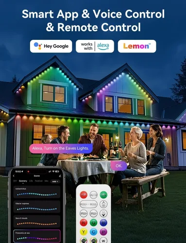 Miniatura 5 de Luces permanentes para exteriores, 200 pies inteligentes IC+RGB luces de Navidad para exteriores con 144 LED, IP67 impermeable LED aleros