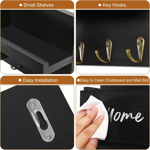 Miniatura 3 de Estante decorativo para colgar llaves con 8 ganchos, fácil de instalar, soporte de madera natural para llaves y correo para montaje en pared