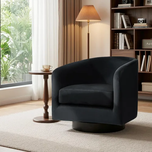 Miniatura 21 de Juego de 2 Sillas Giratorias de Acento, Silla Barril Tapizada en Tela para Sala de Estar, Cómodo Sillón Redondo Sofá Individual Asiento de Lino Beige