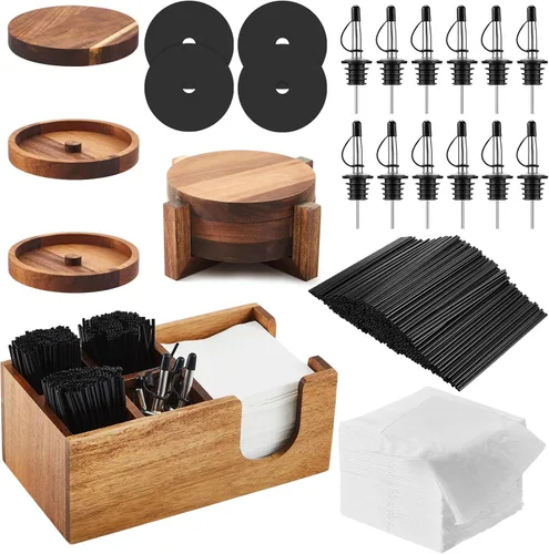 Miniatura 11 de Mifoci Juego de utensilios para bar con bandeja de vidrio de 3 niveles, herramienta para camarero con 12 piezas de vertedores clásicos de acero