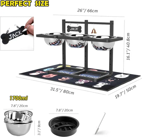 Miniatura 3 de Soporte elevado para perros medianos y grandes con comedero lento y tapete, altura ajustable de 3.9, 5.5, 7.1, 8.7, 10.2, 11.8 pulgadas, comederos