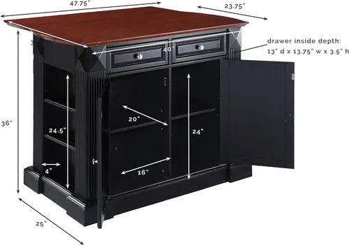 Miniatura 3 de Crosley Furniture Isla de cocina Drop Leaf/Barra de desayuno, negro
